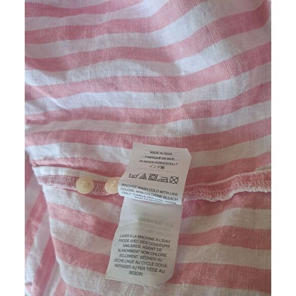 J Crew Womens LARGE TALL FIT 100% Linen Shirt Pink White Stripe Button LAGENLOOK - Picture 10 of 10